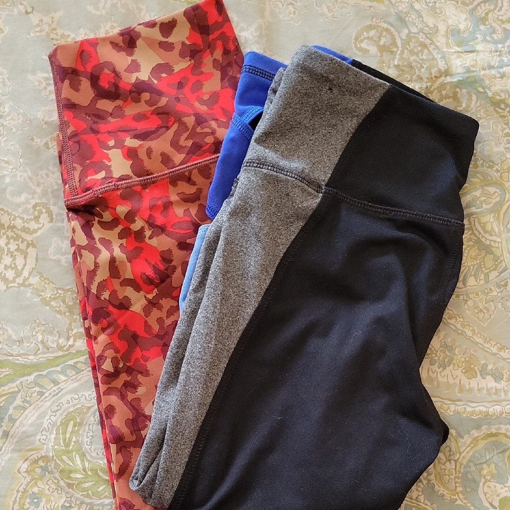 AERIE OFFLINE CHEETAH LEGGINGS & BLACK CHAMPION LEGGINGS, SET OF TWO
